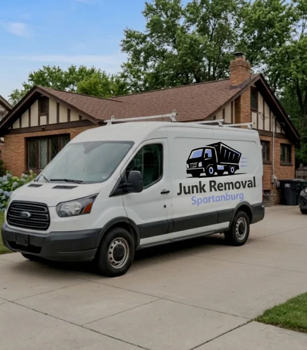 Junk removal truck loaded with household waste and furniture in Spartanburg SC for fast same-day hauling service
