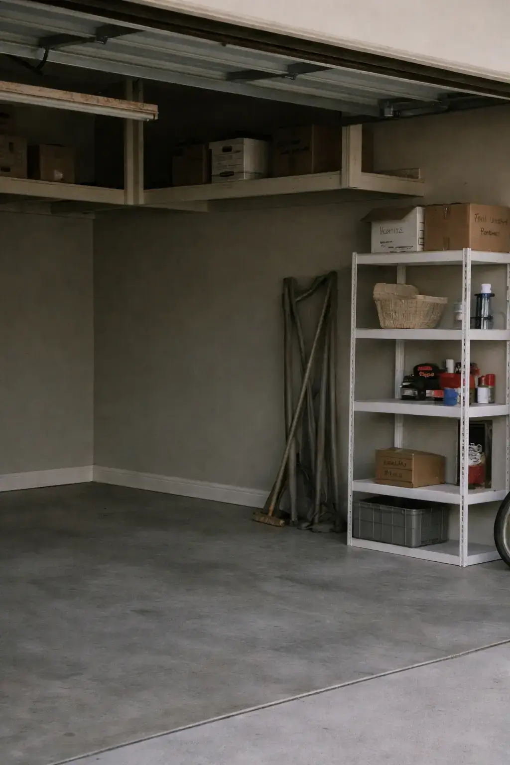 Garage with shelving units before estate cleanout in Spartanburg SC