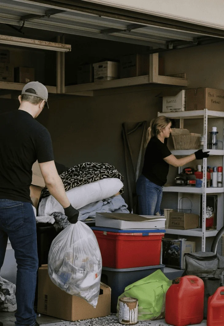 Clean garage with organized shelving after estate cleanout in Spartanburg SC